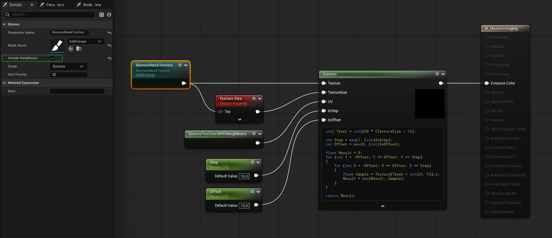 Material setup for sampling mask values around a point